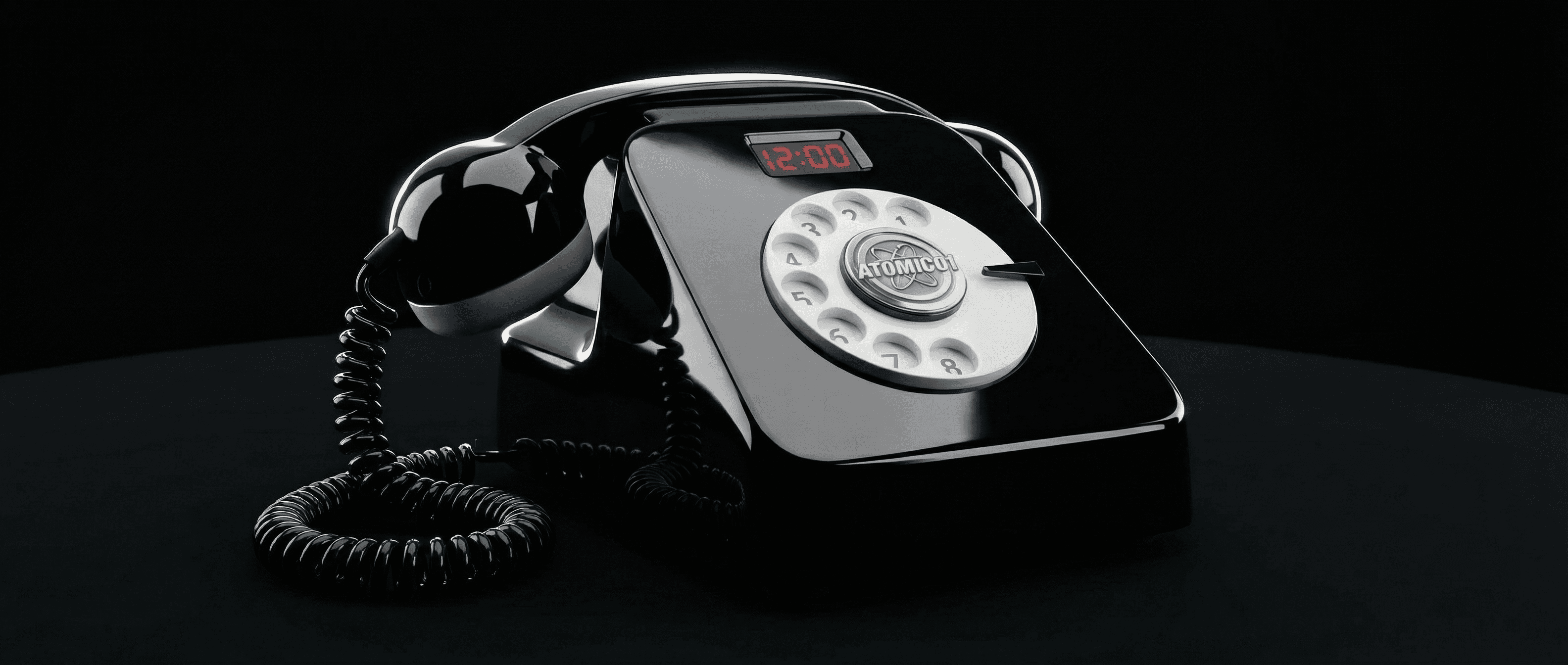 Black Atomic01 concept phone in a dark environment.